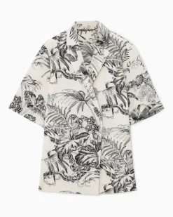 Kurzarm-Blazer Mit Botanischem Print Beige
