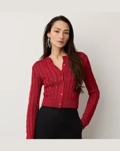 Kurze Zopfmuster-Strickjacke aus Seide Red