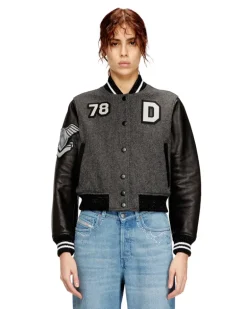 Kurz geschnittene Collegejacke aus Wolle und Leder - Lederjacken - Damen - Bunt