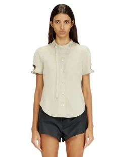 Kurzärmliges Hemd mit Biker-Details aus Lyocell - Hemden - Damen - Beige
