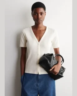Kurzärmlige Strickjacke Aus Pointelle-Strick Weiß