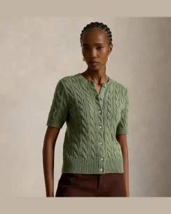 Kurzärmlige Strickjacke mit Zopfmuster Green