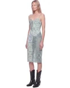 Lace Midi Slip Dress Blue