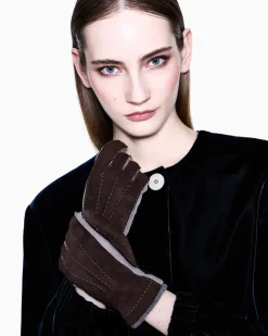 Lamm-veloursleder Handschuhe mit Kaschmirfutter New Normal Braun