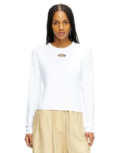 Langarm-Oberteil mit Oval D-Ausschnitt - T-Shirts - Damen - Weiss