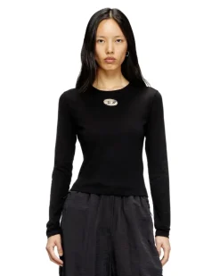 Langarm-Oberteil mit Oval D-Ausschnitt - T-Shirts - Damen - Schwarz