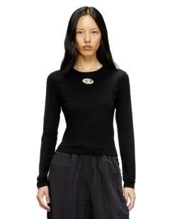 Langarm-Oberteil mit Oval D-Ausschnitt - T-Shirts - Damen - Schwarz