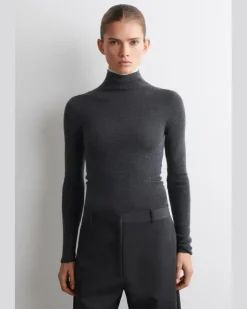 Langarmshirt Aus Merinowolle Mit Hohem Kragen Schwarz