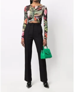 Langarmshirt mit Blumen - Grün