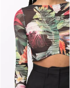 Langarmshirt mit Blumen - Grün
