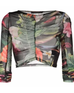 Langarmshirt mit Blumen - Grün