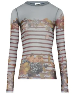 Langarmshirt mit Blumenprint - Grau