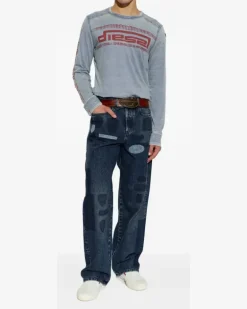 Langarmshirt mit Logo-Print - Blau