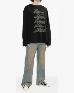Langarmshirt mit Logo-Print - Schwarz