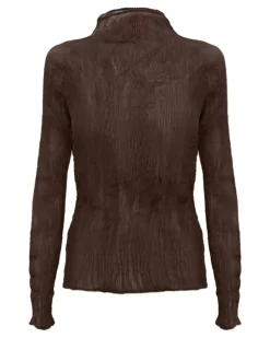 Langarmshirt mit Stehkragen - Braun