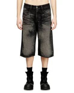 Lange Bermudashorts aus behandeltem Baumwoll-Hanf-Denim - Denim Kurze Hose - Unisex - Schwarz