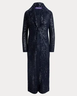 Lange Kaschmirstrickjacke mit Verzierung Blue