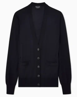 Langer Cardigan aus reinem Kaschmir Marineblau