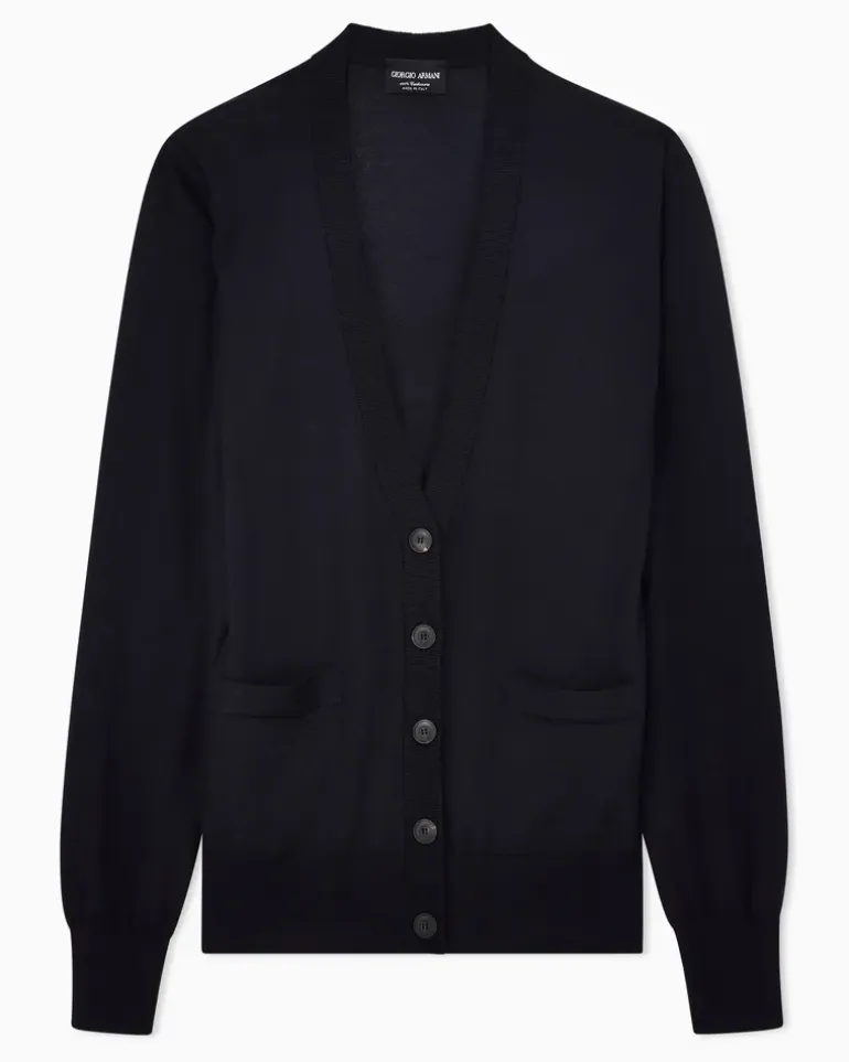 Langer Cardigan aus reinem Kaschmir Marineblau