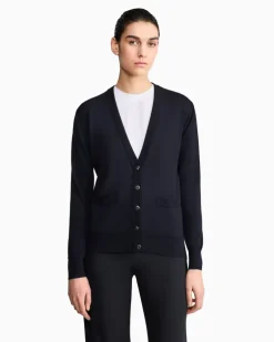 Langer Cardigan aus reinem Kaschmir Marineblau