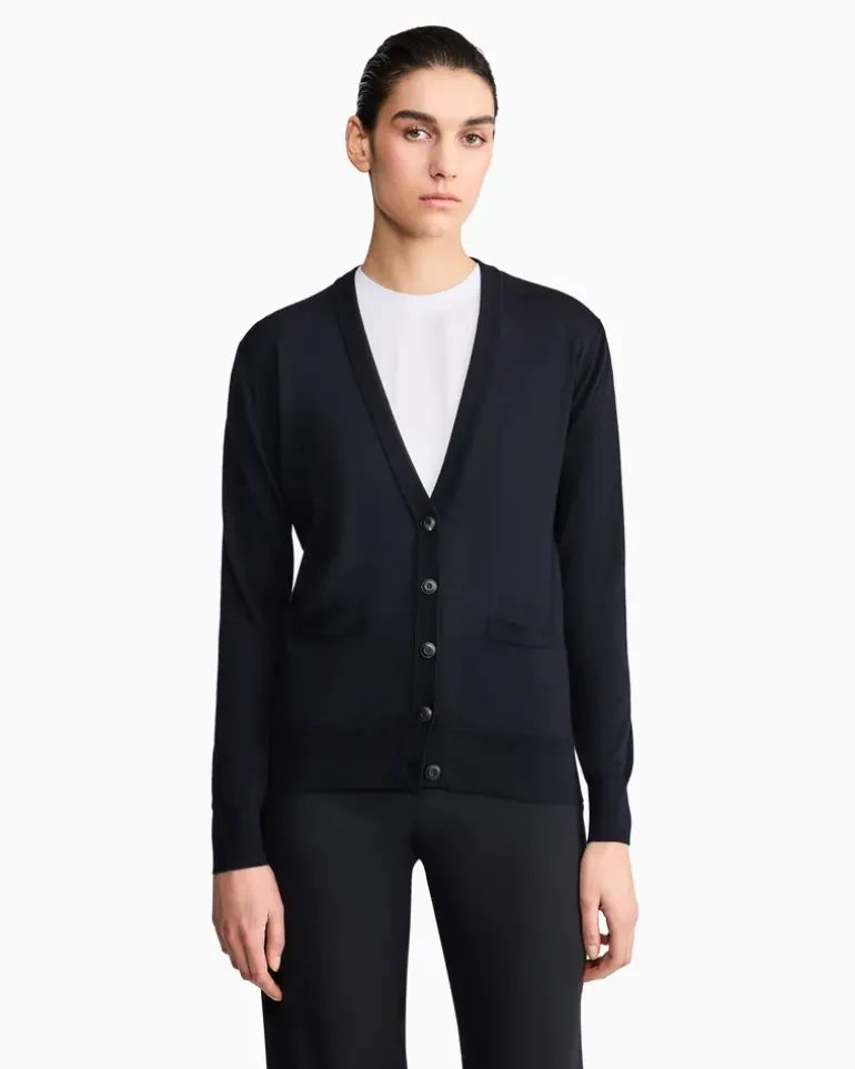 Langer Cardigan aus reinem Kaschmir Marineblau