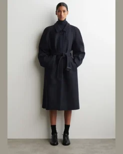Langer Trenchcoat Aus Woll-Mix Blau