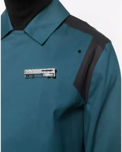 Langer Trenchcoat mit Logo-Patch - Blau