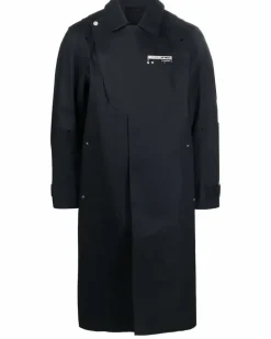 Langer Trenchcoat mit Logo-Patch - Schwarz