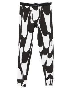 Lange Unterhose mit abstraktem Print - Schwarz