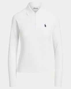 Langärmliges Poloshirt mit Zopfmuster White