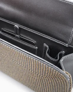la Prima Clutch aus Satin und opalfarbenem Strass Silber