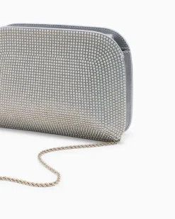 la Prima Clutch aus Satin und opalfarbenem Strass Silber