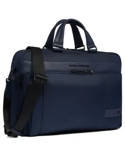 Laptoptasche mit Lederbesatz - Blau