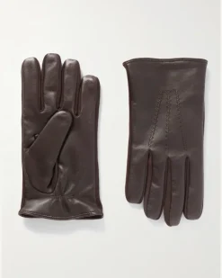 Leather and Suede Gloves Brown