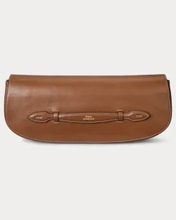 Leder-Clutch Bellport mit langer Klappe Brown