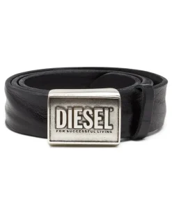 Ledergürtel 4 cm mit Logoplatte - Gürtel - Herren - Schwarz