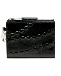 Lederne Brieftasche mit geprägtem Kettenmotiv - Kleine Portemonnaies - Damen - Schwarz