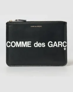 Lederpouch mit Logoprint Schwarz
