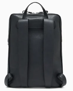 Lederrucksack mit Frontklappe und verstellbaren Trägern Schwarz