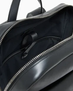 Lederrucksack mit Frontklappe und verstellbaren Trägern Schwarz