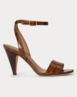 Ledersandale Gracy mit Krokodilprägung Brown