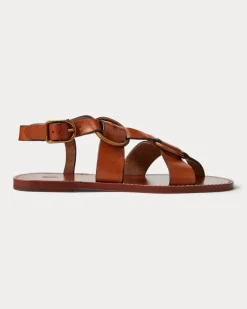 Ledersandale mit Doppel-O-Ring Brown