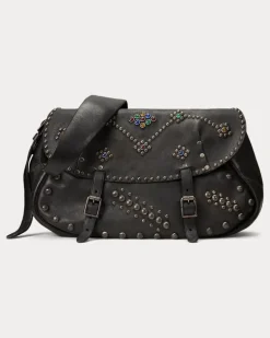 Leder-Satteltasche mit Nieten Black