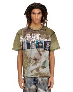 Legeres T-Shirt mit Allover-Prints und Applikationen - T-Shirts - Herren - Grün