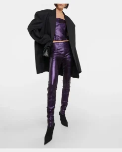 Leggings Carolyn aus Metallic-Leder Violett