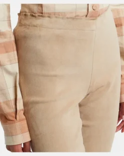 Leggings Carolyn aus Veloursleder Beige