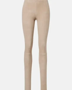 Leggings Carolyn aus Veloursleder Beige