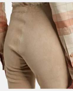 Leggings Carolyn aus Veloursleder Beige
