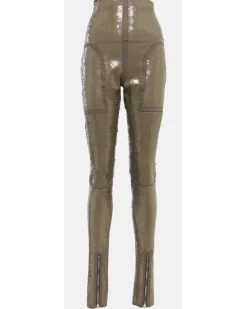 Leggings Dirt Waist mit Pailletten Beige