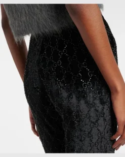Leggings GG aus Chenille mit Kristallen Schwarz
